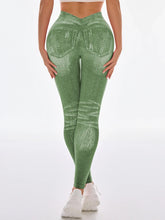 Printed High Waist Seamless Perforated Fake Pocket Leggings