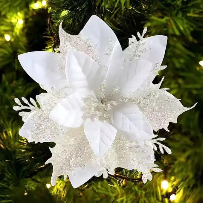 Glitter Artificial Christmas Flowers Set