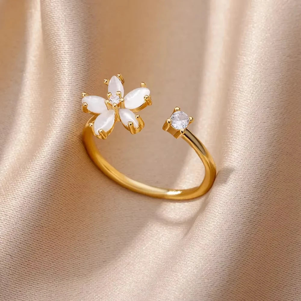 18K Gold Plated Zircon Geometric Open Ring – Trendy Waterproof Stainless Steel Jewelry