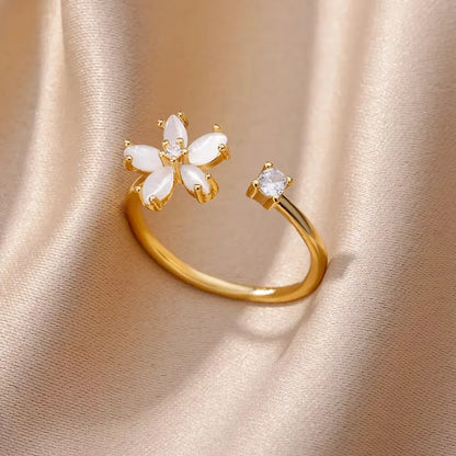 18K Gold Plated Zircon Geometric Open Ring – Trendy Waterproof Stainless Steel Jewelry