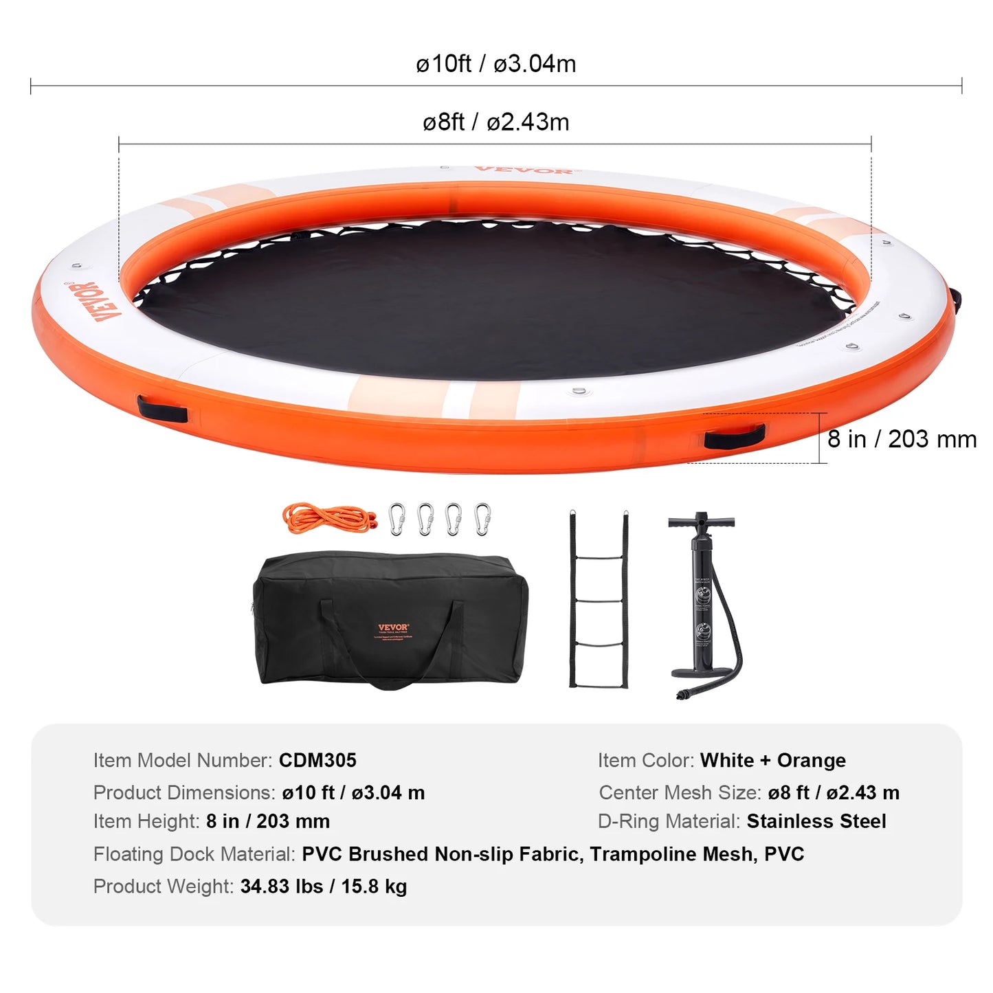 Inflatable Floating Dock 10x8FT Detachable Ladder