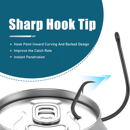 9KM Inline Circle Fishing Hooks - High Carbon Steel Wide Gap Bait Hooks for Catfish & Striped Bass