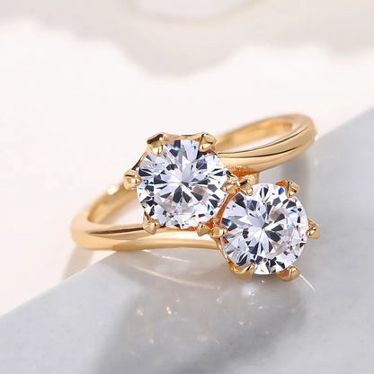 Huitan Double Round Cubic Zirconia Ring