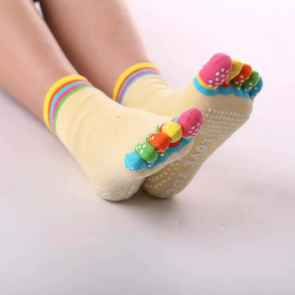 Women's Anti-Slip Cotton Five-Finger Yoga & Sports Toe Socks