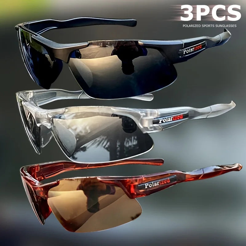 3Pcs Polarized Half-Rim Sports Sunglasses Set