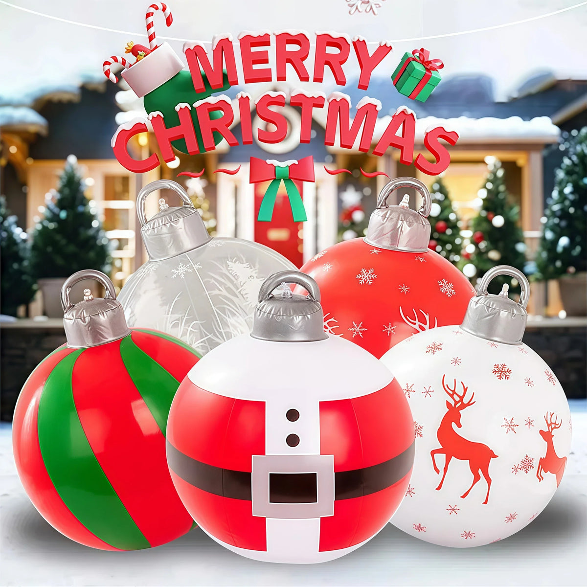 40cm Outdoor Inflatable Christmas Decorated Ball - PVC Giant Ornament for Xmas Tree & Home Yard