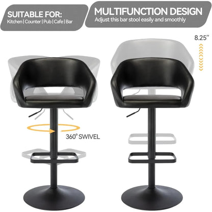 Faux Leather Swivel Barstool with Hollow Backrest and Arms Adjustable Height