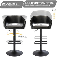 Faux Leather Swivel Barstool with Hollow Backrest and Arms Adjustable Height