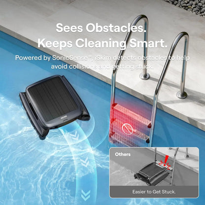 iSkim Solar-Powered Robotic Pool Surface Skimmer with Fast Charger