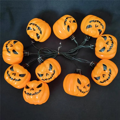 Solar Halloween Pumpkin String Lights - Spooky Outdoor LED Garland