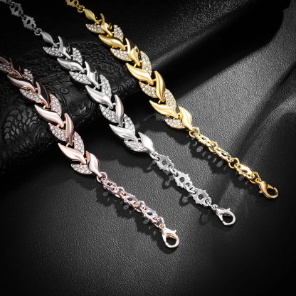 Braided Leaf Crystal Bracelet