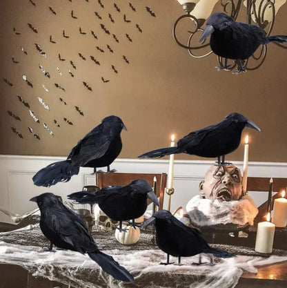6Pcs Realistic Artificial Black Crow Halloween Props