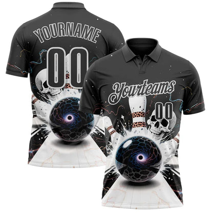 Men's Custom Skull Graphic Bowling Polo Shirt