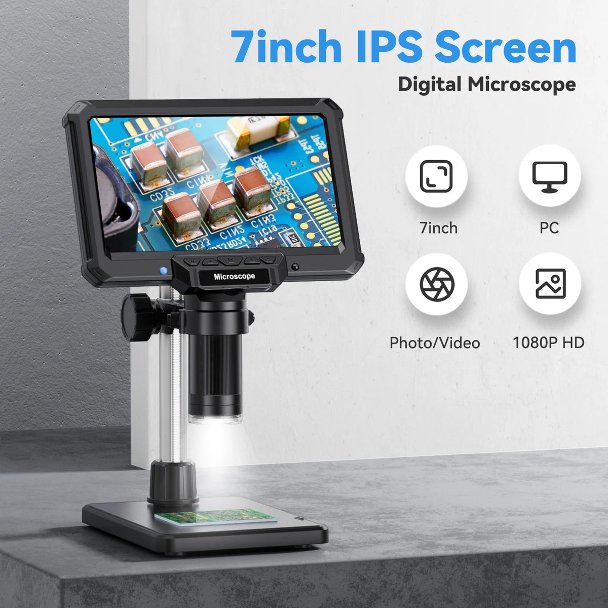 Hayve MK7 7-Inch 1200X 16MP Digital Microscope with IPS Screen