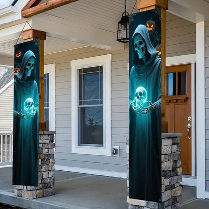 Halloween Skull Porch Banners - Outdoor Hanging Door Decor (2-Pack)