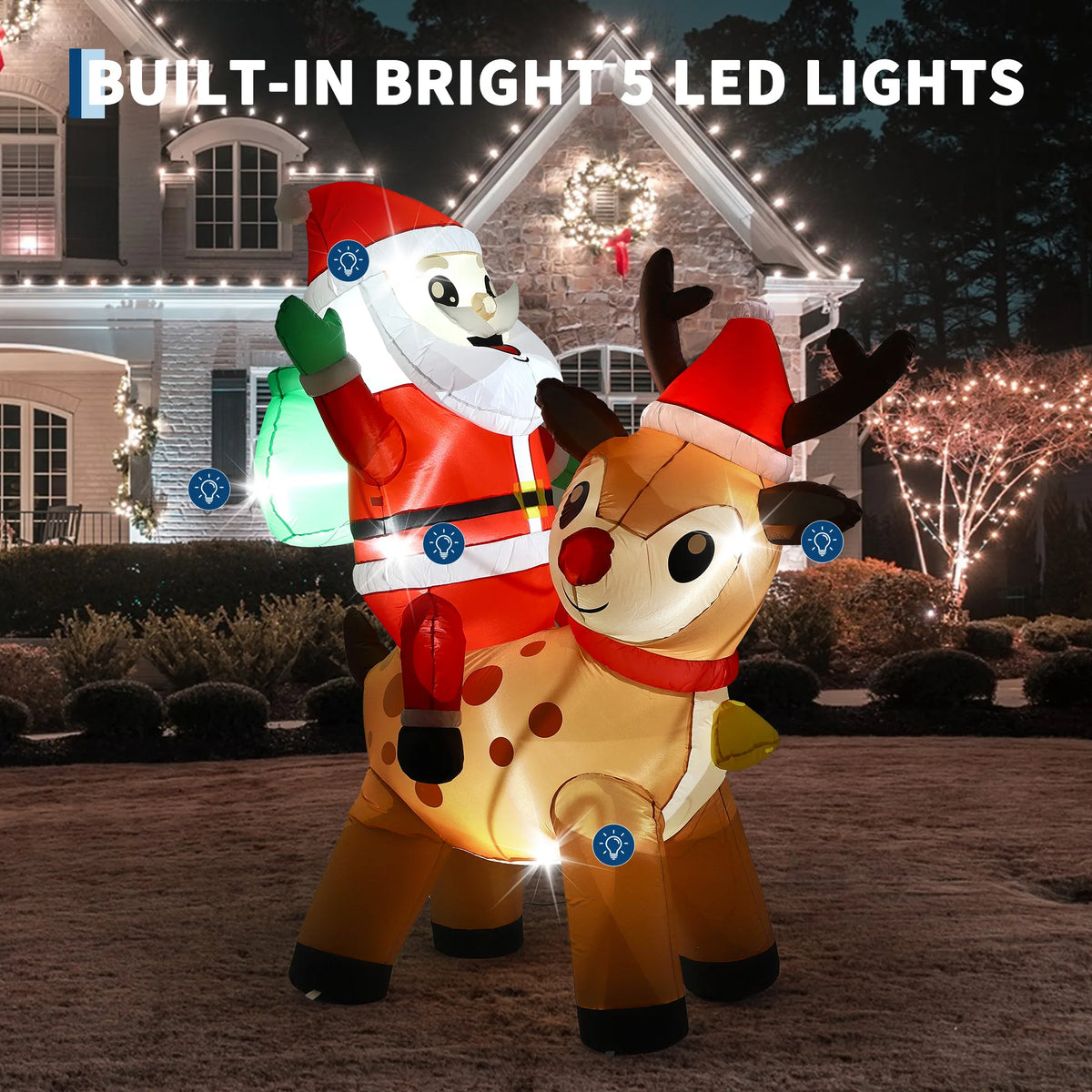 7FT Giant Inflatable Santa Claus Reindeer Decoration