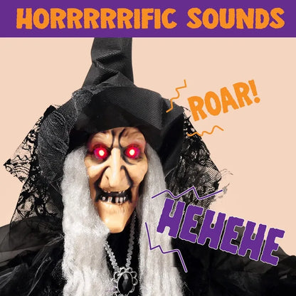47" Animated Hanging Witch Halloween Prop with Sound Activation & LED Eyes