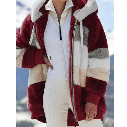 Women's Oversized Plush Hooded Zip-Up Cashmere Streetwear Coat