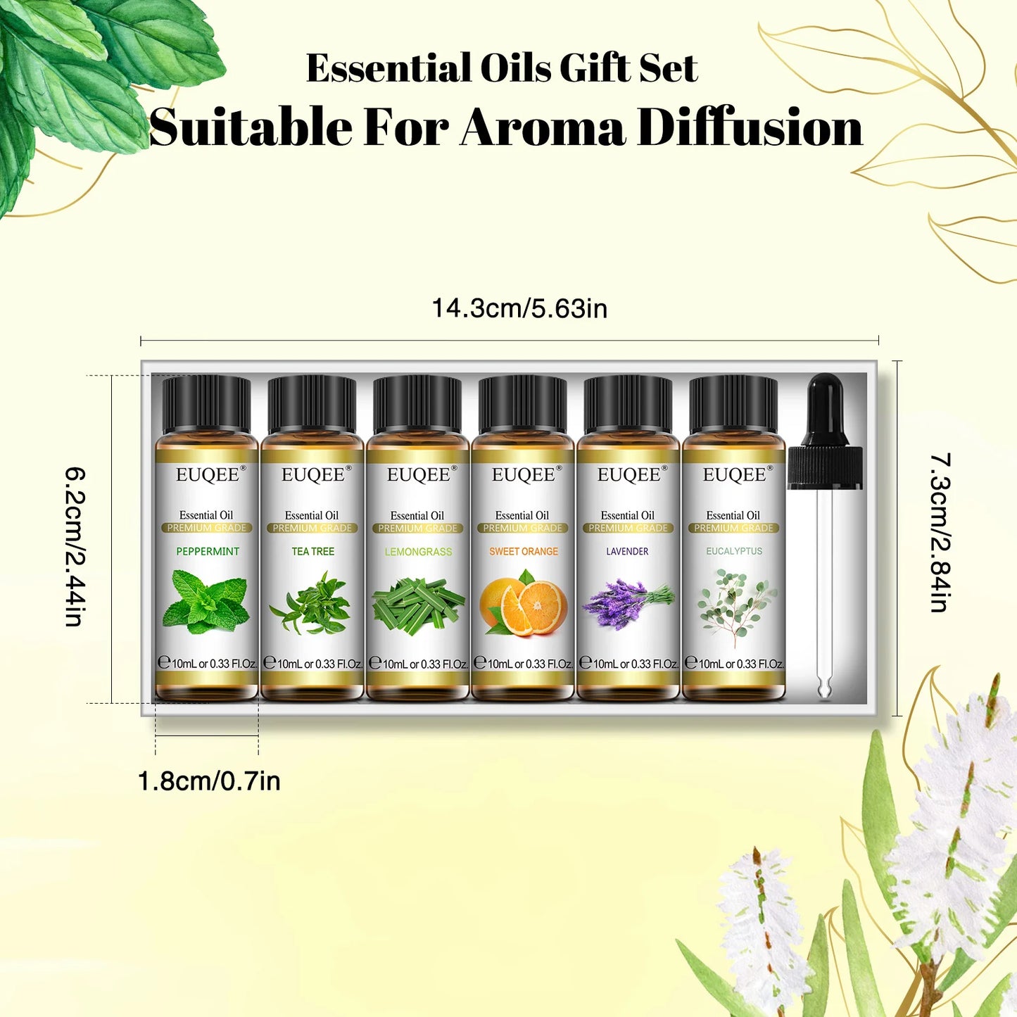 EUQEE 6 Bottles 10ml Pure Natural Essential Oils
