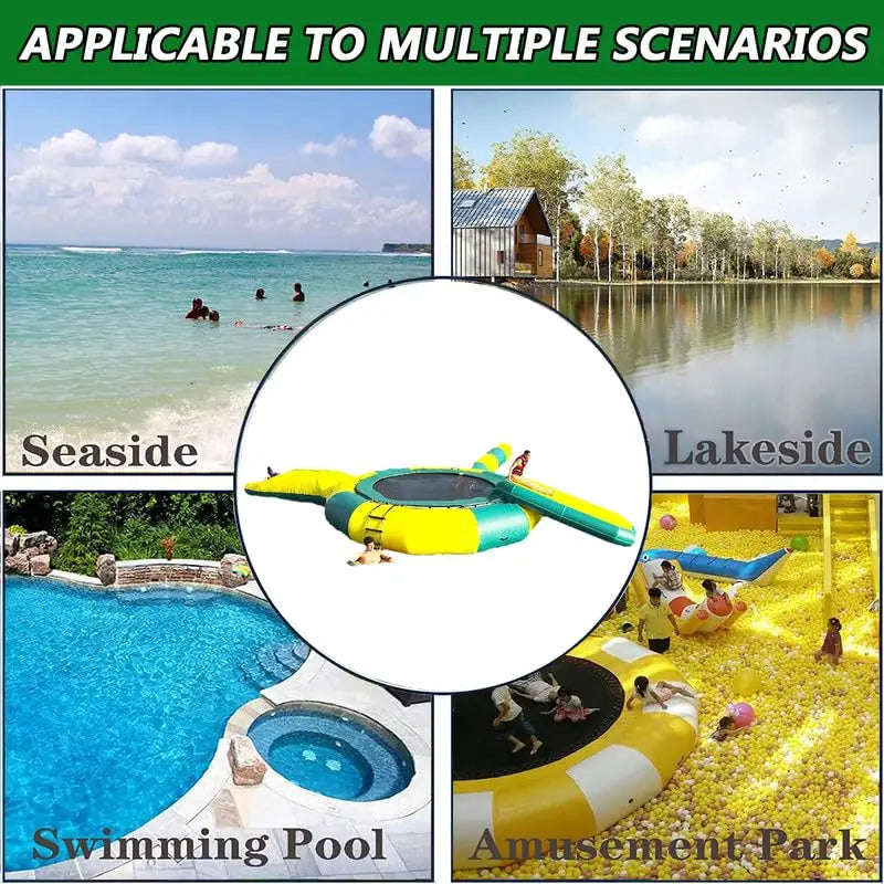 Large Lake Trampoline with Slide and Bouncing Platform