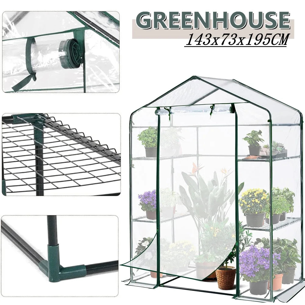 Walk-in 3-Tier Greenhouse with Shelves + Cover