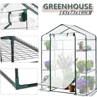 Walk-in 3-Tier Greenhouse with Shelves + Cover