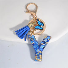 Blue Glazed Stone A To Z Letter Keychain