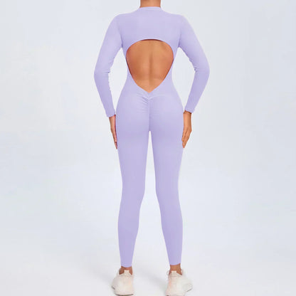 Seamless Zippered Long-Sleeved One-Piece Jumpsuit