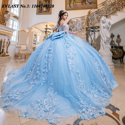 EVLAST Floral Applique Beaded Quinceanera Dress