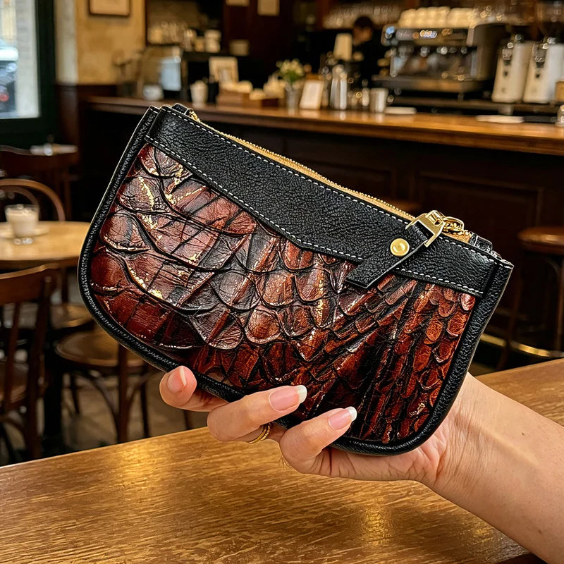 Genuine Cowhide Leather Long Zipper Wallet & Card Holder Clutch