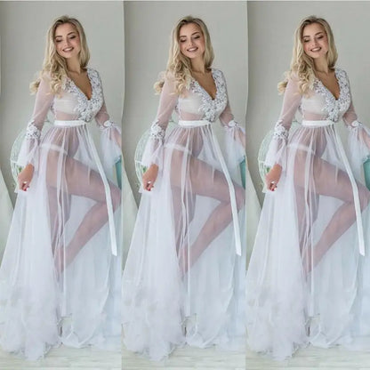 Women's V-Neck Sheer Mesh Beach Cover-Up Maxi Dress