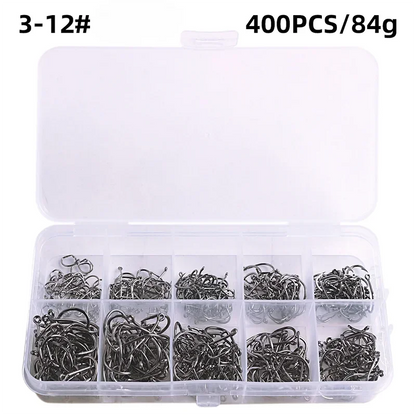 Carbon Steel Barbed Circle Fishing Hooks Set (Sizes 3#–12#)