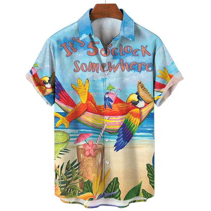 Vibrant Parrot Tropical Floral Print Shirt