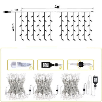 Outdoor LED Icicle Curtain Lights - Waterproof Fairy String Lights with White Flash Effect