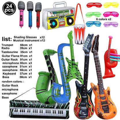 Inflatable Rock Star Toy Set - Musical Instrument Props for 80s Party Decor