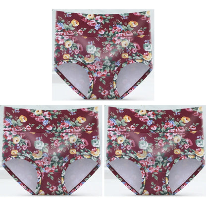 3-Pack Women's Floral Print High-Waisted Briefs - Plus Size Breathable Cotton Panties