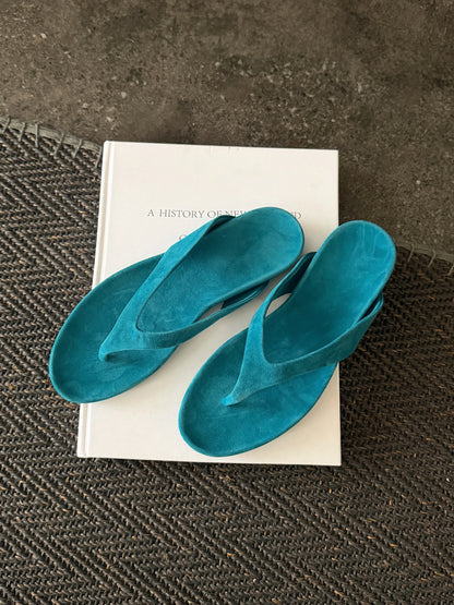 Women's Genuine Sheepskin Suede T-Strap Flat Flip Flop Sandals