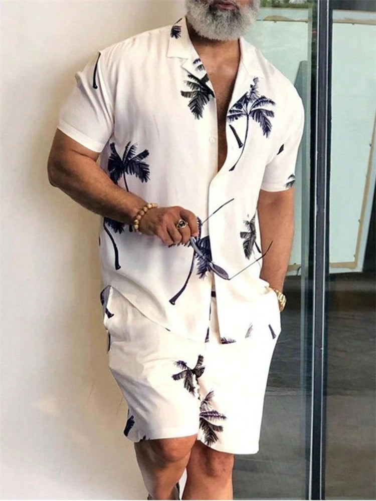 Hawaiian Print Short-Sleeved Shirt & Shorts Set