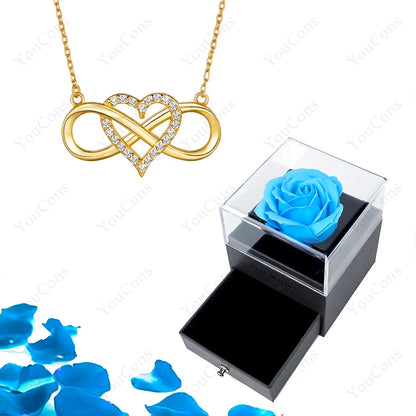 Luxury Heart Pendant Necklace with Rose Gift Box