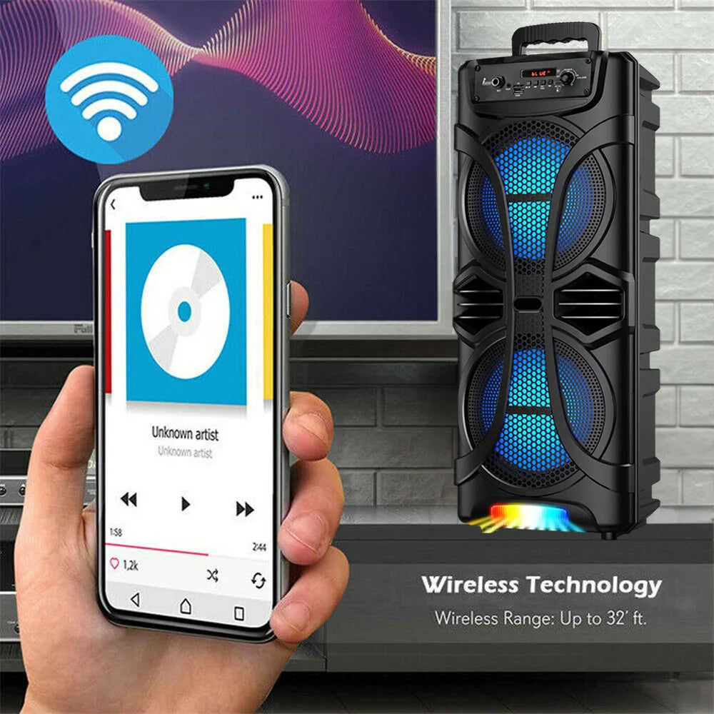 6000W Dual 8" Portable Party Bluetooth Speaker – Rechargeable Outdoor Karaoke System with LED Lights