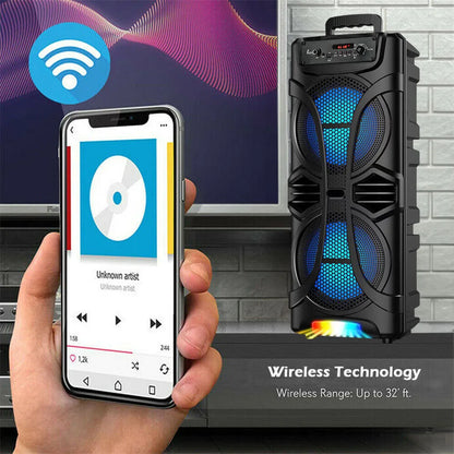 6000W Dual 8" Portable Party Bluetooth Speaker – Rechargeable Outdoor Karaoke System with LED Lights