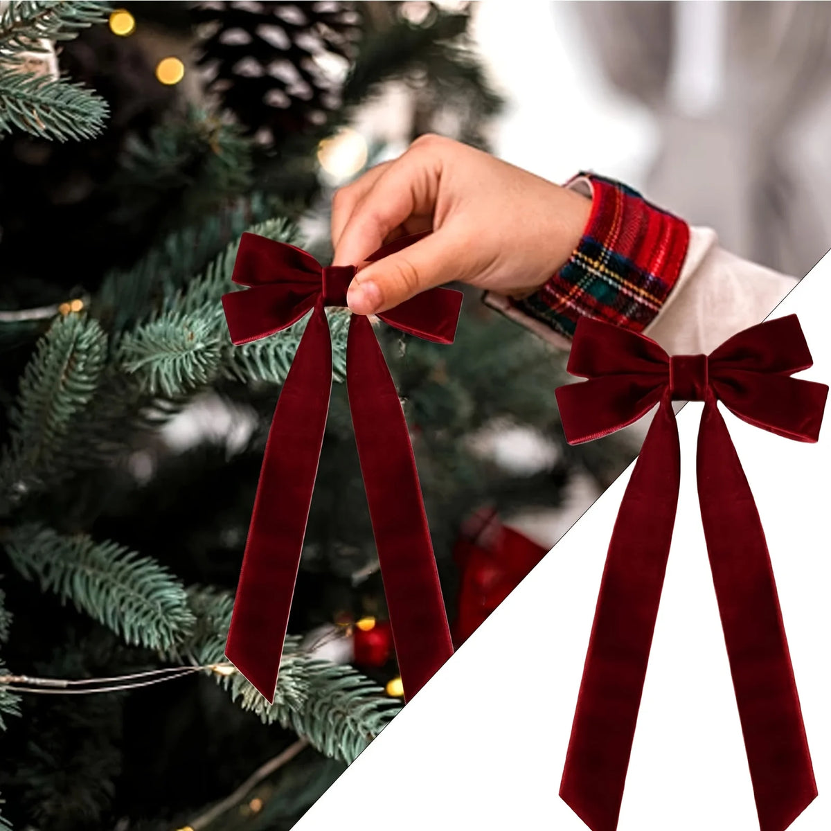 10pcs Velvet Christmas Tree Bows for Wreaths & Holiday Decor
