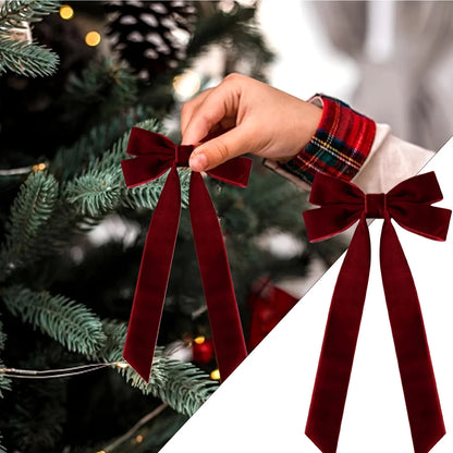 10pcs Velvet Christmas Tree Bows for Wreaths & Holiday Decor