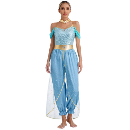 Women's Arabian Princess Sequin Jumpsuit Cosplay Costume