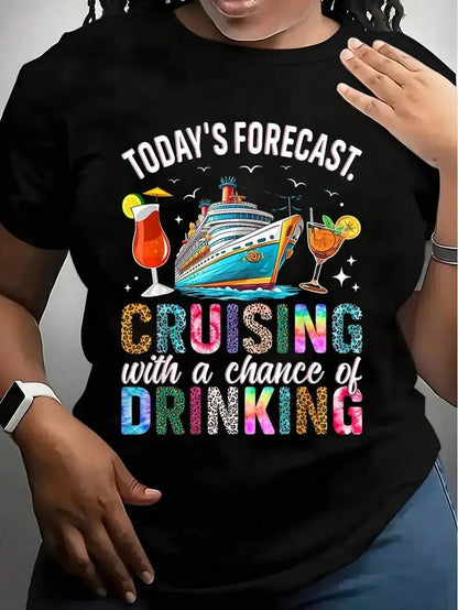 Women’s 100% Cotton Cruise Ship Graphic T-Shirt – Casual Vacation Short Sleeve Tee