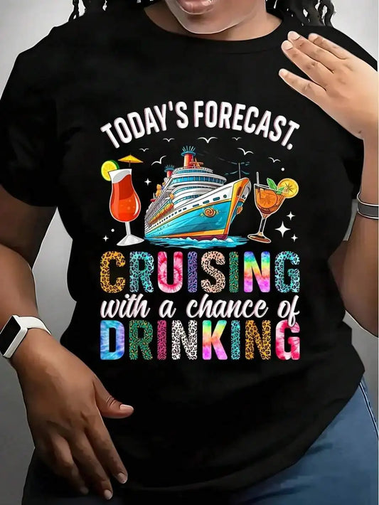 Women’s 100% Cotton Cruise Ship Graphic T-Shirt – Casual Vacation Short Sleeve Tee