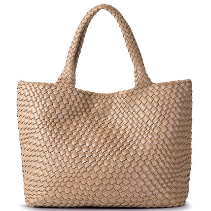 Large Woven Leather Tote Bag & Clutch Set