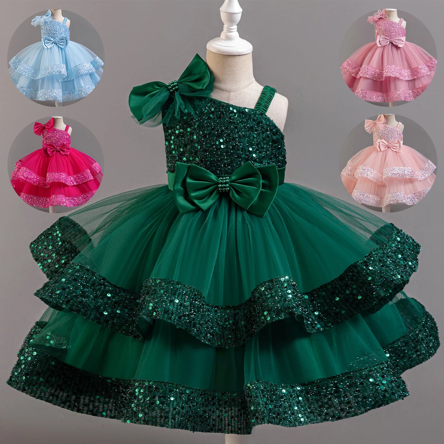 Girls' Sequined Bow Flower Girl Party & Princess Dress