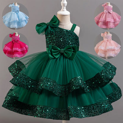 Girls' Sequined Bow Flower Girl Party & Princess Dress