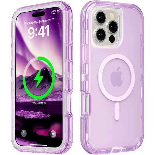 Rugged Shock Proof Magnetic Wireless Charging Clear Case for iPhone
